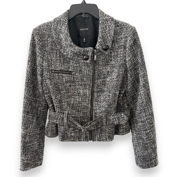 Mac & Jac Tweed Belted Zip Jacket – Black&White M - Picture 1 of 5
